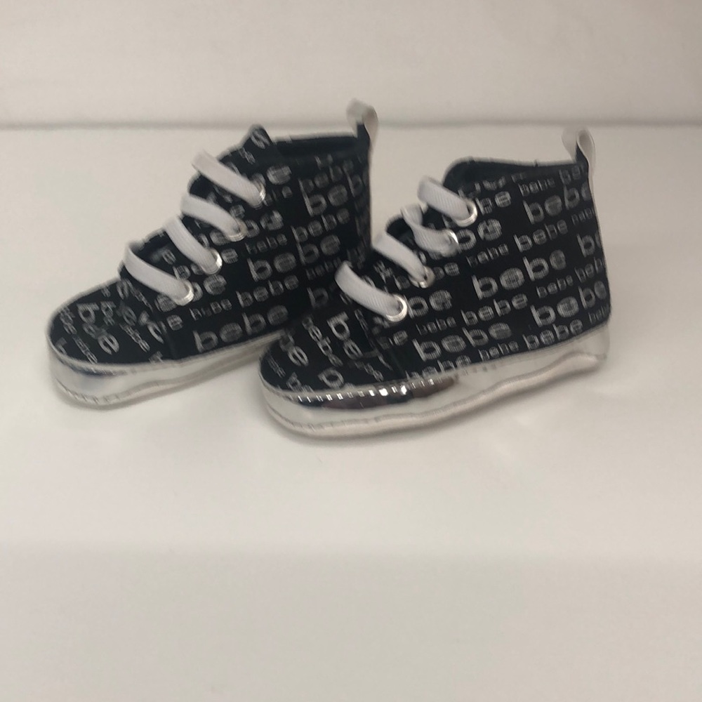 Bebe baby size 4 shoes black, white and silver